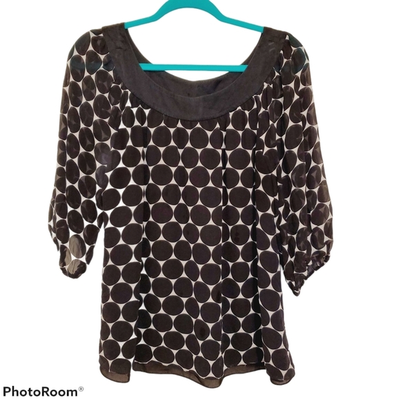 INC International Concepts Tops - INC Polka Dot Scoop Neck Blouse With 3/4 Sleeves 315